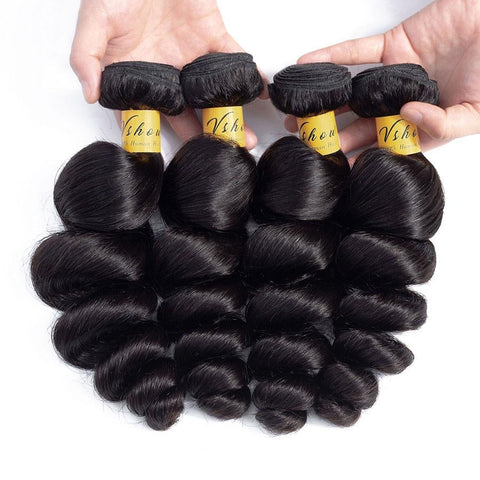 VSHOW HAIR Premium 9A Peruvian Human Virgin Hair Loose Wave Natural Black 4 Bundles Deal