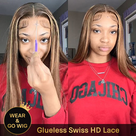 [Fast Shipment] VSHOW Straight Hair Highlight Wig Wear Go Wigs Glueless 4x6 HD Lace Wigs 180% Density