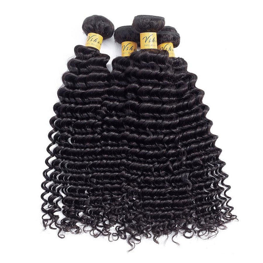 VSHOW HAIR Premium 9A Indian Human Virgin Hair Deep Wave Natural Black 4 Bundles Deal