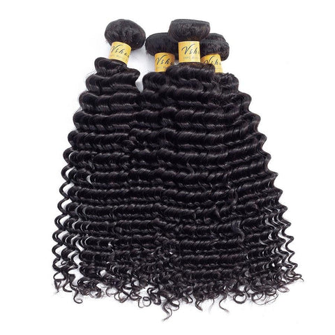 VSHOW HAIR Premium 9A Brazilian Human Virgin Hair Deep Wave Natural Black 4 Bundles Deal