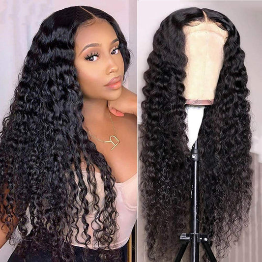 VSHOW Water Wave Human Hair U Part Wigs 180% Density Curly Hair Wigs For Beginner