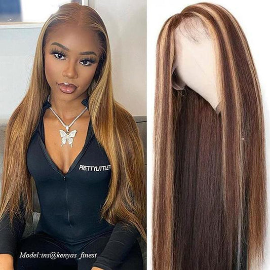 VSHOW HAIR Highlight Wig Brown Colored Human Hair Wigs Ombre Straight Lace Front Wig Highlight Human Hair Wigs